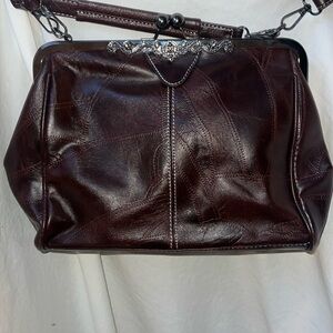 Dark Brown Faux Leather Large Clasp Purse